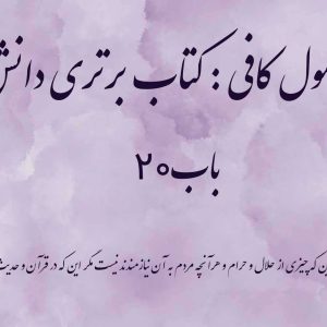 اصول کافی: کتاب برتری دانش، باب 20 (ارجاع دادن به قرآن و حدیث و این که چیزی از حلال و حرام و هرآنچه مردم به آن نیازمندند نیست مگر این که در قرآن و حدیث [چیزی] درباره آن آمده است)